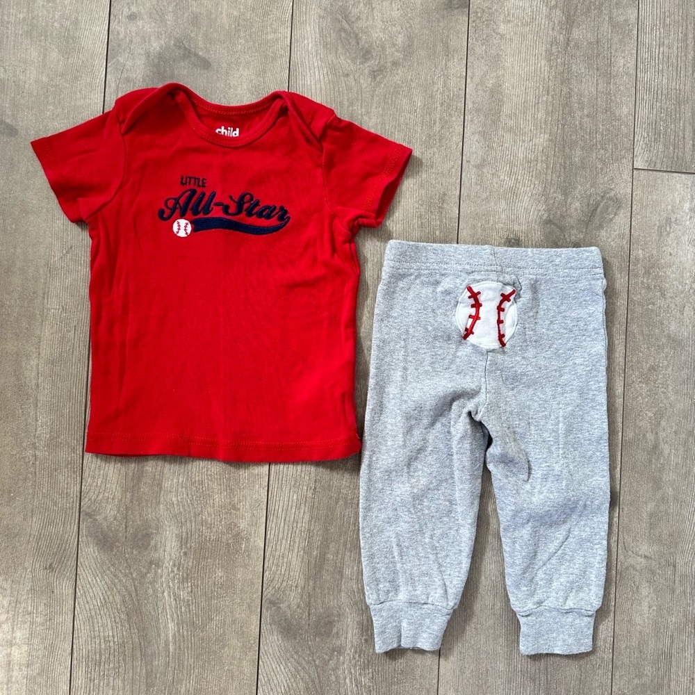 12 month baby boy baseball matching outfit set - Picture 2 of 7